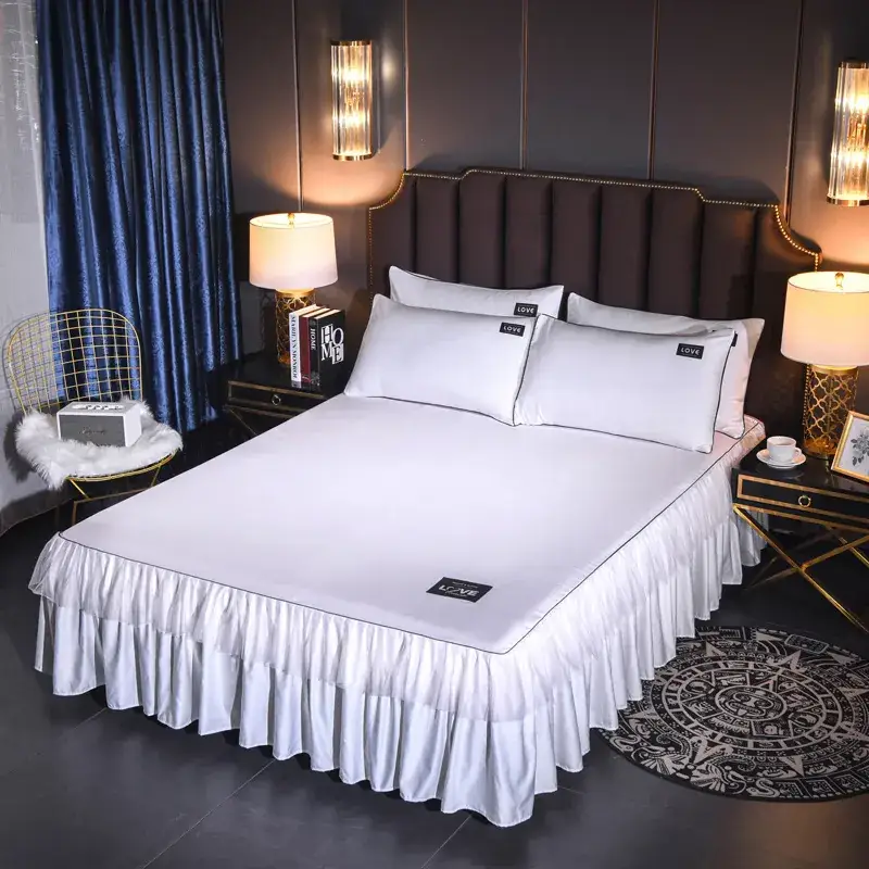 Single Bed Silk Bed Skirt Ice Silk Ruffled White