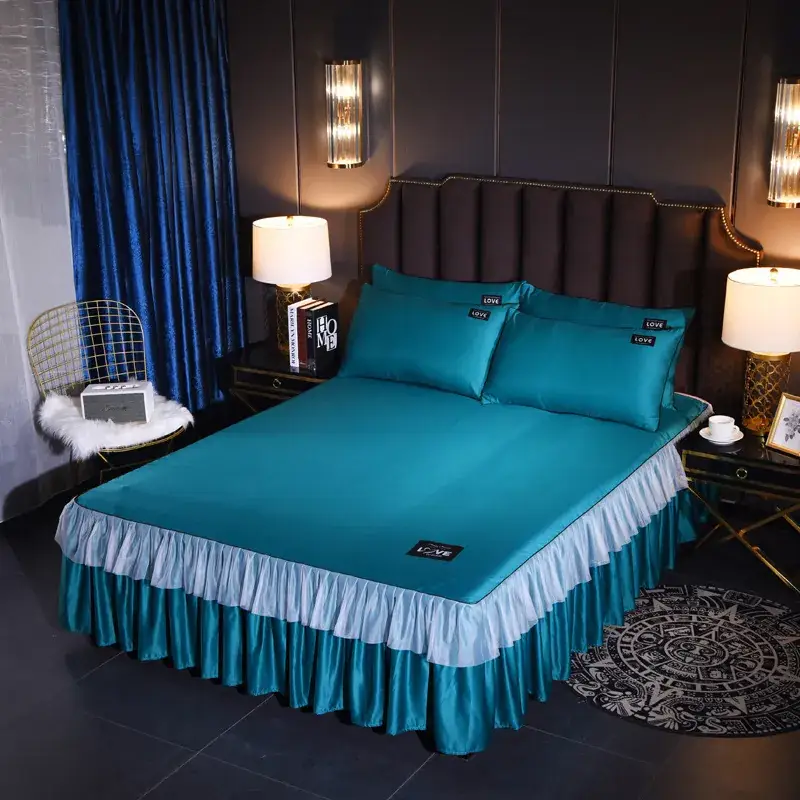 Single Bed Silk Bed Skirt Ice Silk Ruffled White