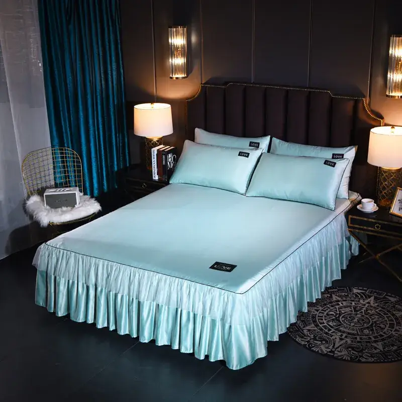 Single Bed Silk Bed Skirt Ice Silk Ruffled White