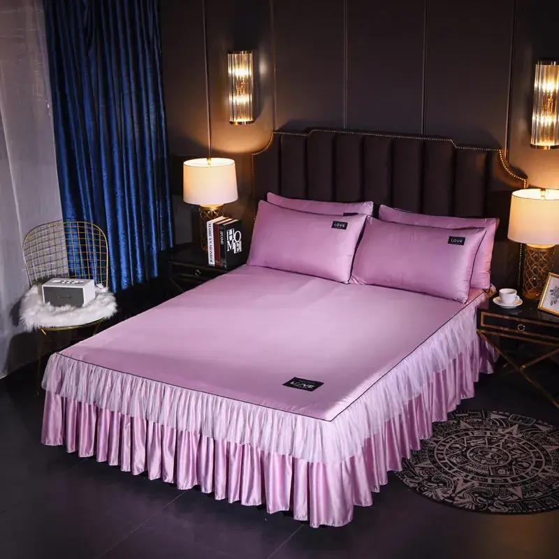 Single Bed Silk Bed Skirt Ice Silk Ruffled White