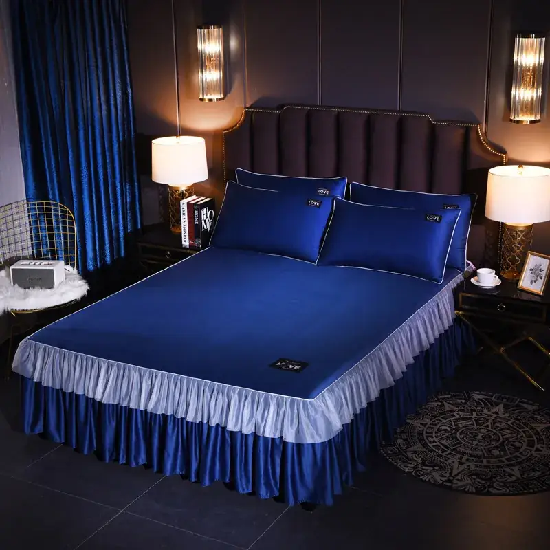 Single Bed Silk Bed Skirt Ice Silk Ruffled White