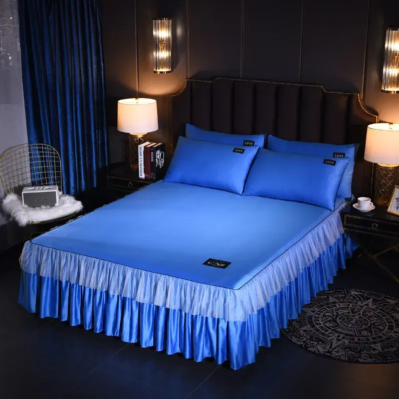 Single Bed Silk Bed Skirt Ice Silk Ruffled White