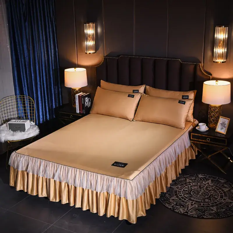 Single Bed Silk Bed Skirt Ice Silk Ruffled White