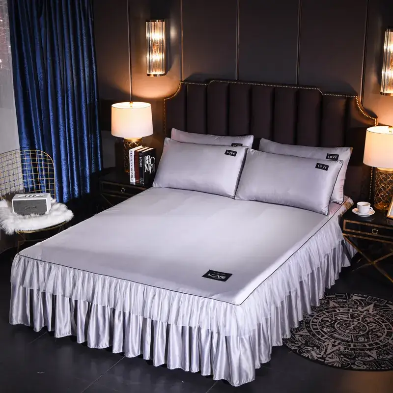 Single Bed Silk Bed Skirt Ice Silk Ruffled White