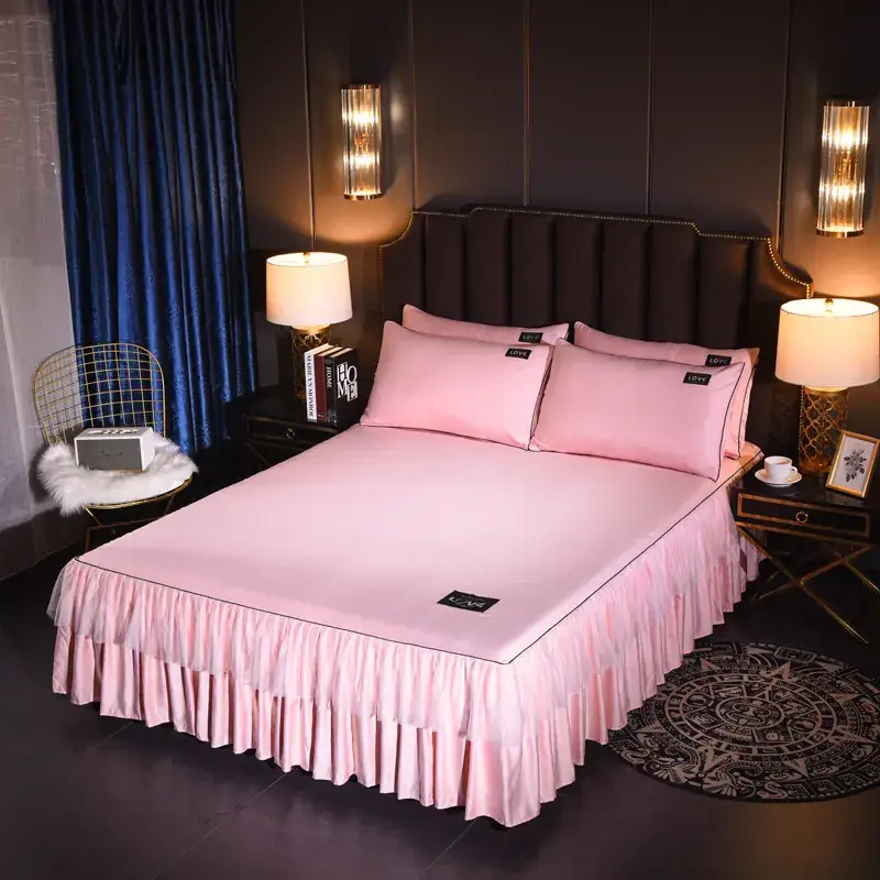 Single Bed Silk Bed Skirt Ice Silk Ruffled White