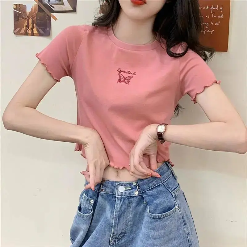 Women Purple Butterfly Short T-Shirt High Waist Slim Fit - Image 23