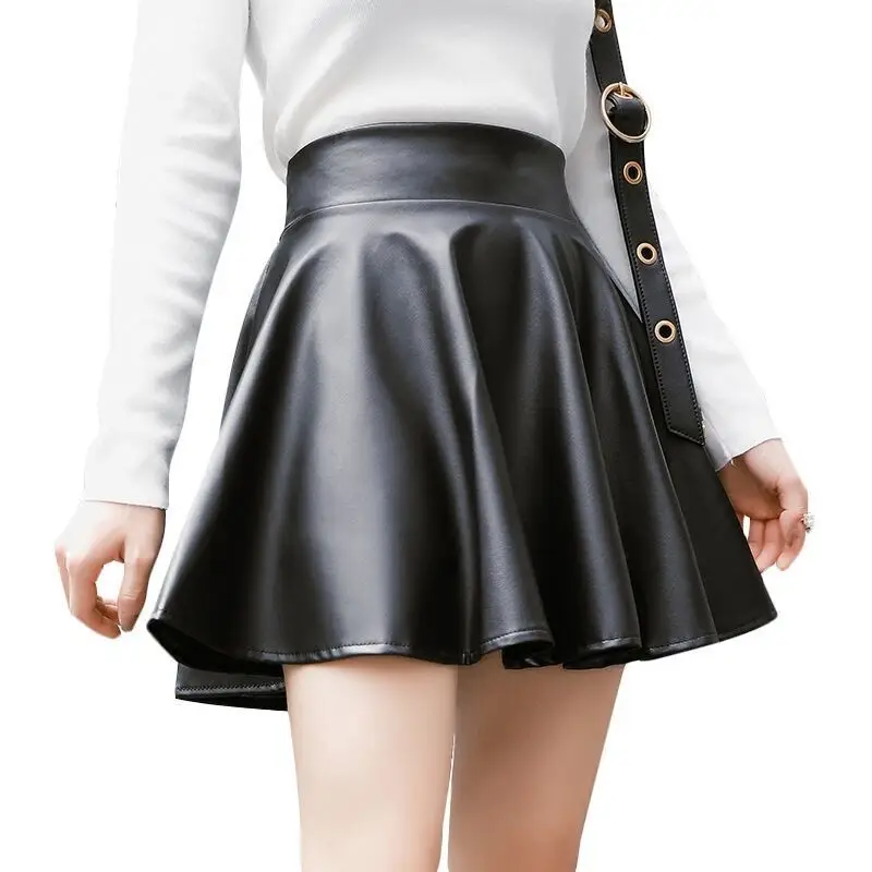 Black PU Leather Pleated Skirt for Women High Waist - Image 5