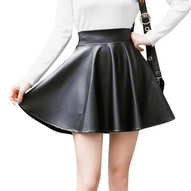 Black PU Leather Pleated Skirt for Women High Waist - Image 6