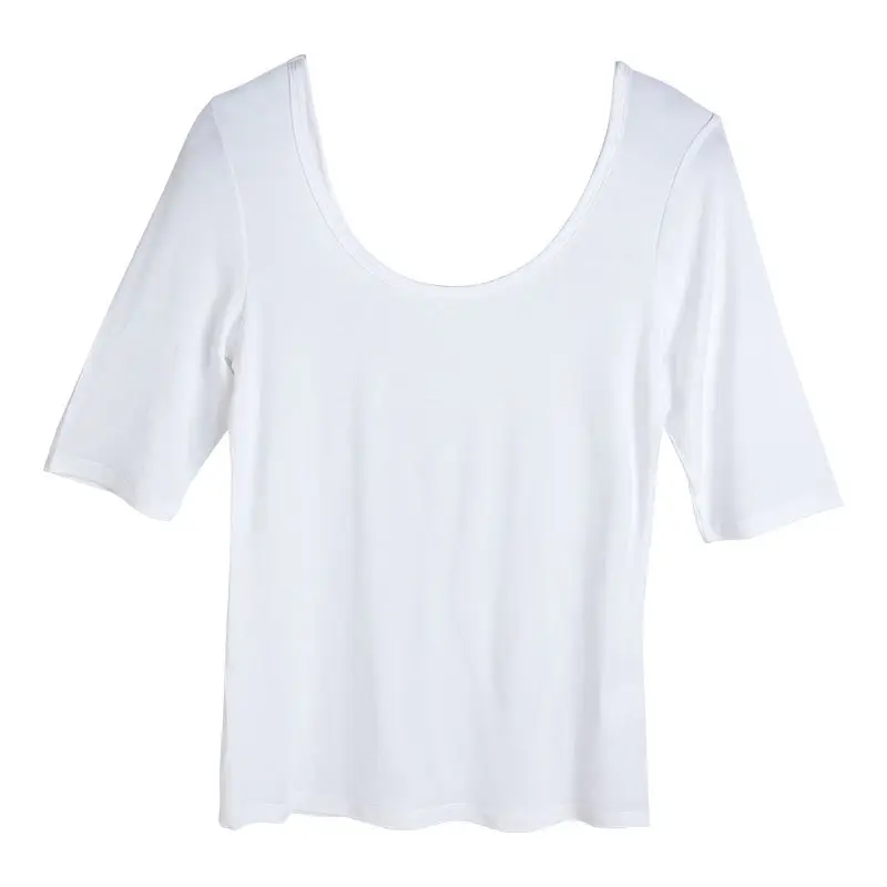 Women's White Double U-Collar T-Shirt Long Sleeve Base