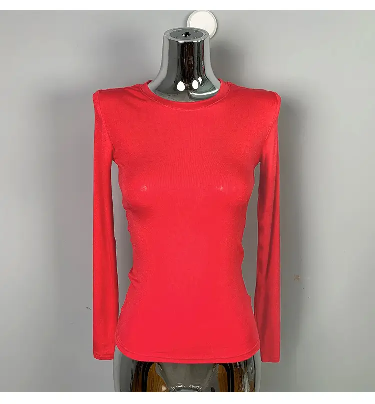 Red Long Sleeve Slim Fit T-Shirt for Women — feature 32
