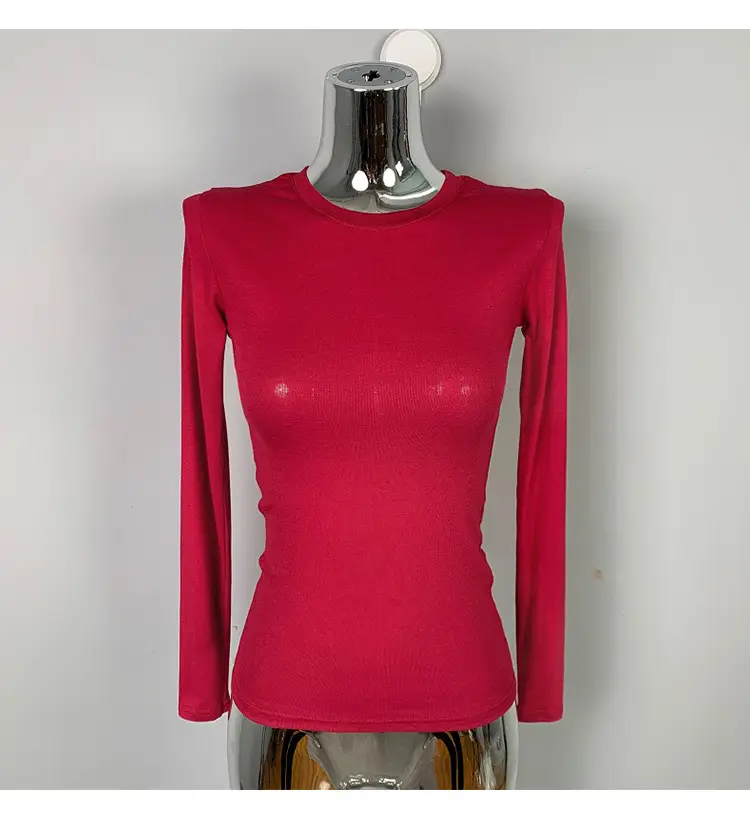 Red Long Sleeve Slim Fit T-Shirt for Women — feature 33