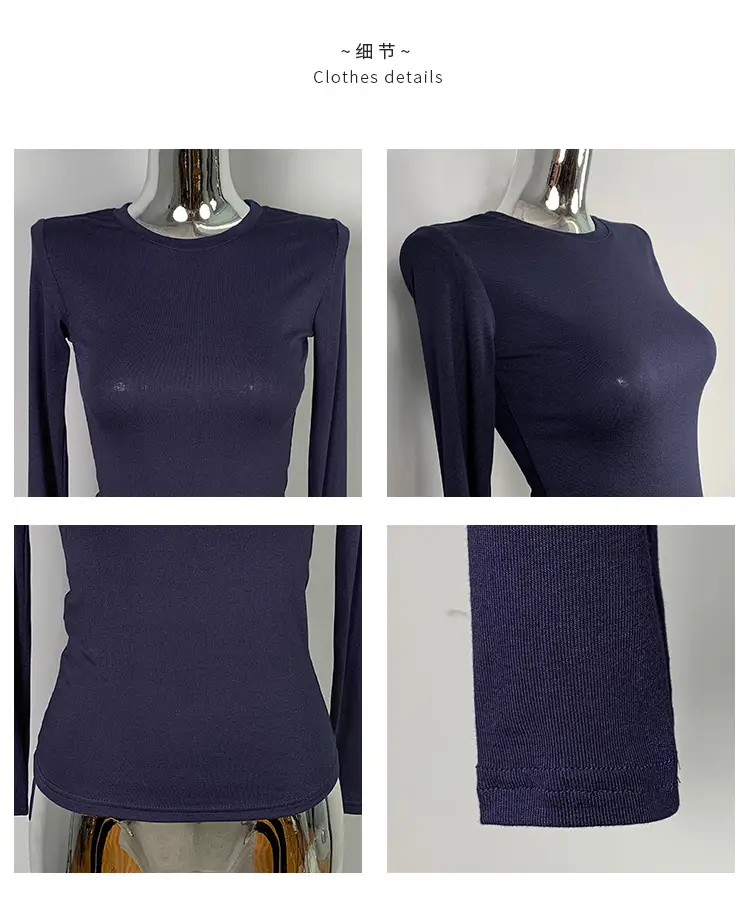 Red Long Sleeve Slim Fit T-Shirt for Women — feature 4