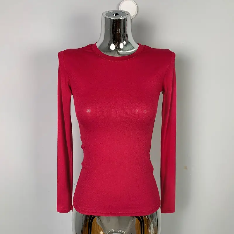 Red Long Sleeve Slim Fit T-Shirt for Women - Image 7