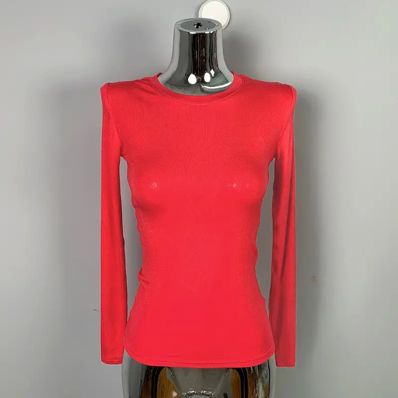Red Long Sleeve Slim Fit T-Shirt for Women - Image 8