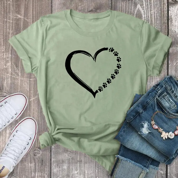 Pink Heart Print Short Sleeve T-Shirt for Women - Image 4
