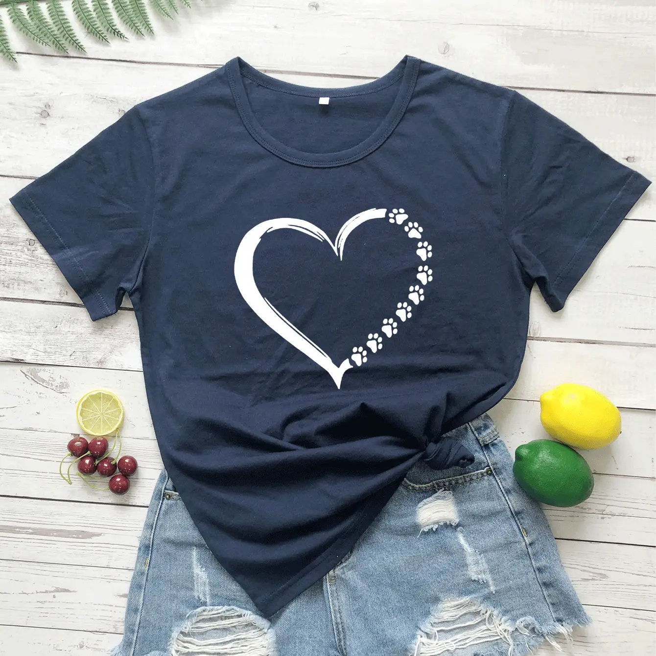 Pink Heart Print Short Sleeve T-Shirt for Women - Image 5