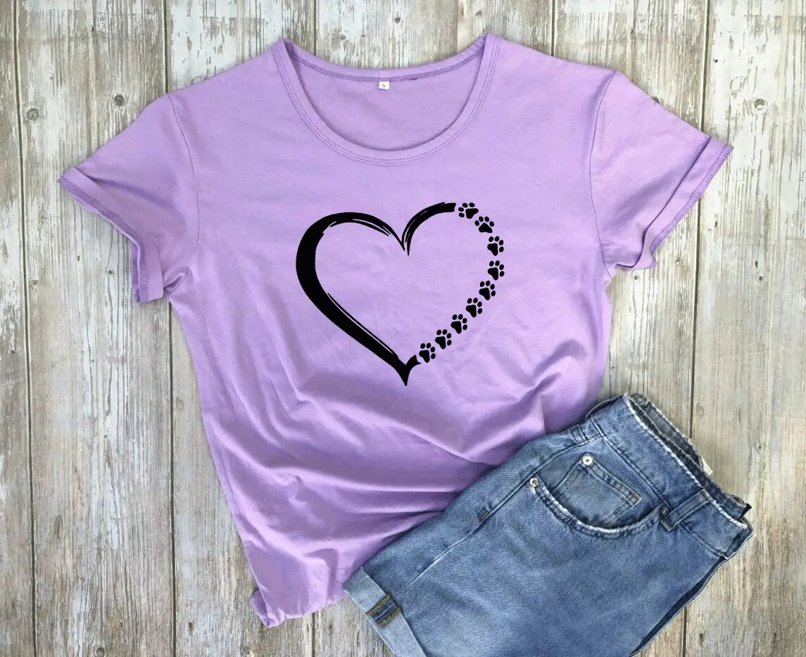 Pink Heart Print Short Sleeve T-Shirt for Women - Image 8