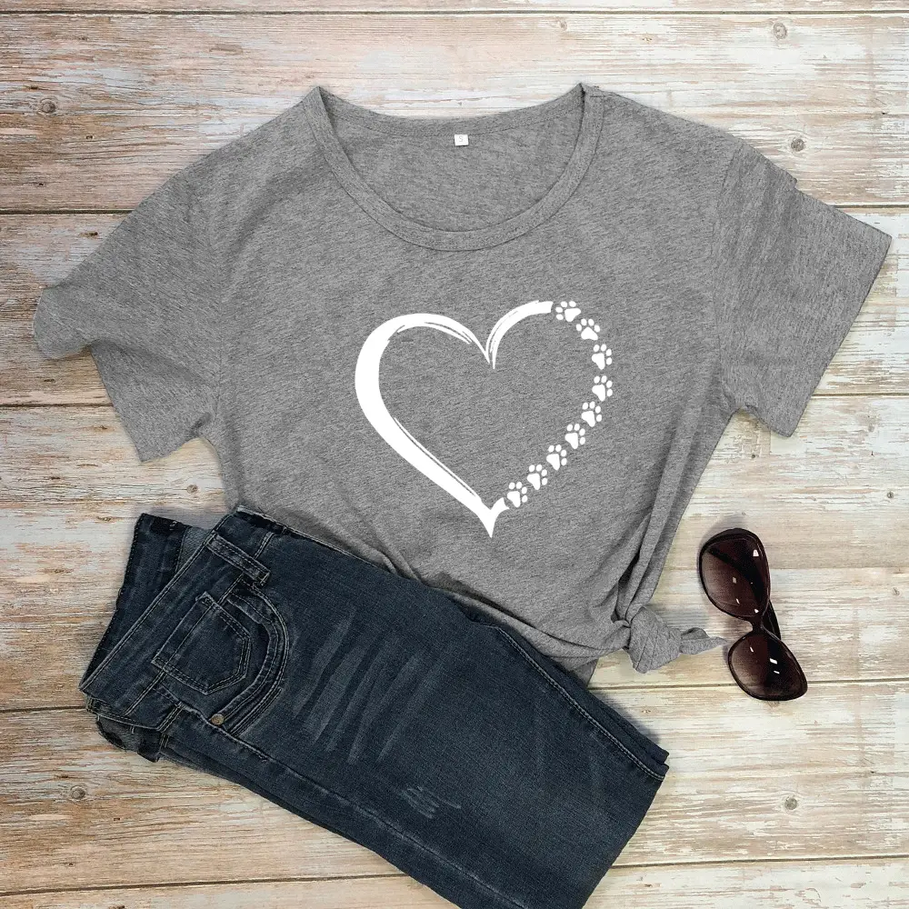Pink Heart Print Short Sleeve T-Shirt for Women - Image 9