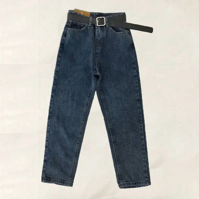 Women's Blue Denim Straight Pants Slimming High Waist 2020 - Image 4