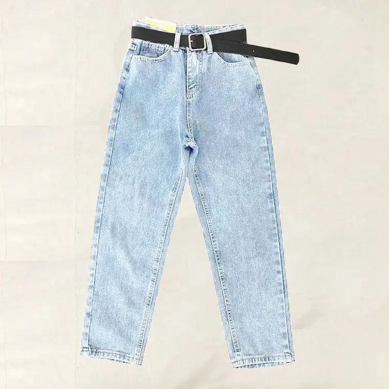 Women's Blue Denim Straight Pants Slimming High Waist 2020 - Image 5