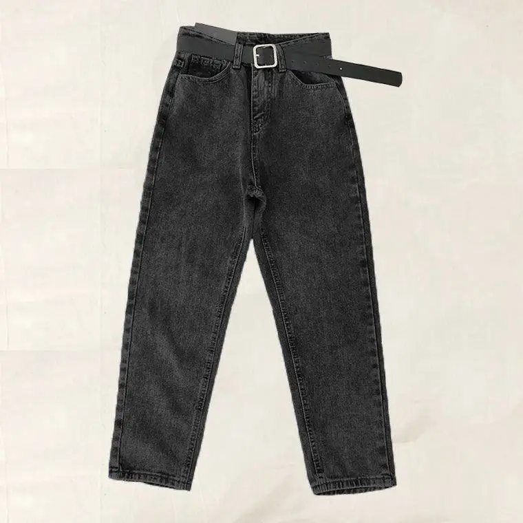Women's Blue Denim Straight Pants Slimming High Waist 2020 - Image 6