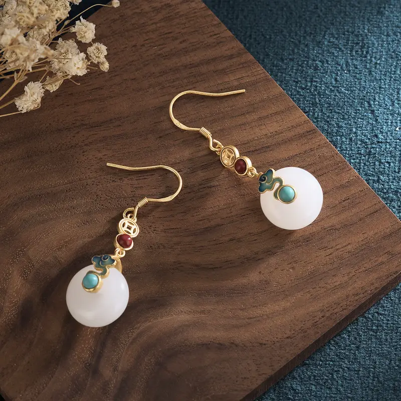 Court Design Jade Safety Buckle Earrings for Women - Image 2