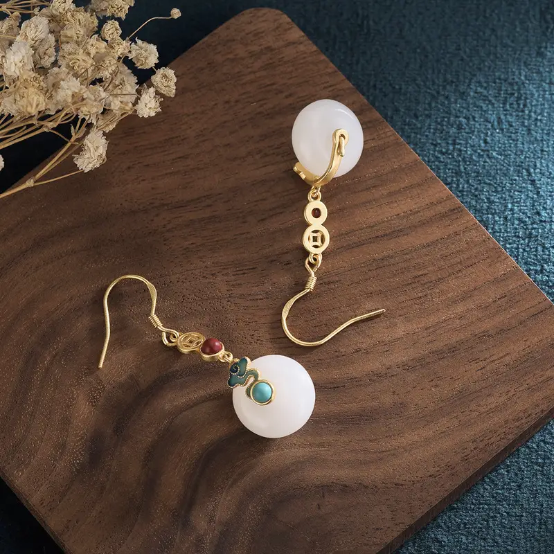Court Design Jade Safety Buckle Earrings for Women - Image 3