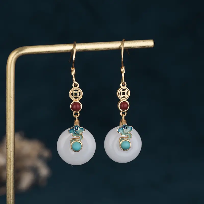 Court Design Jade Safety Buckle Earrings for Women - Image 4