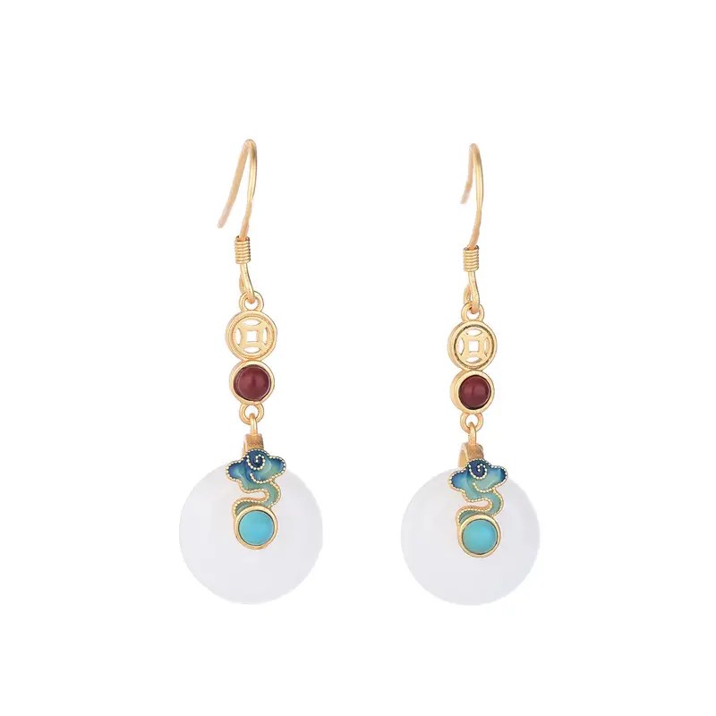 Court Design Jade Safety Buckle Earrings for Women - Image 5