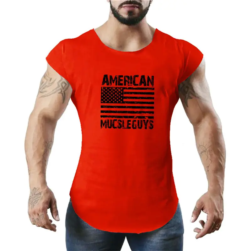 Men's Blue American Flag Bat Sleeve Top T-Shirt - Image 2