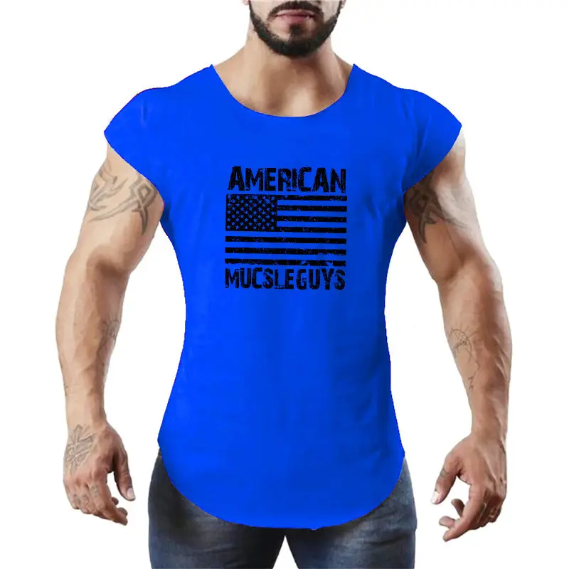 Men's Blue American Flag Bat Sleeve Top T-Shirt - Image 3