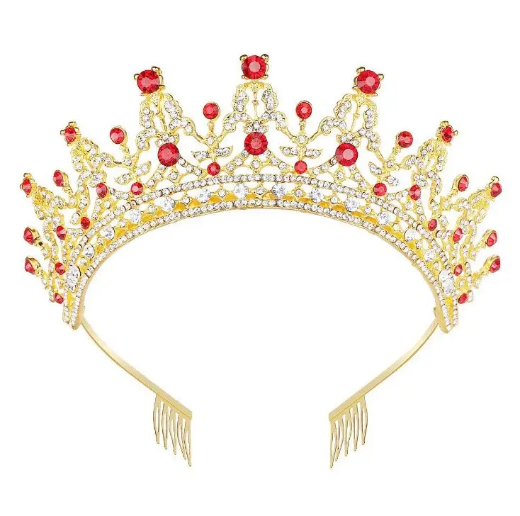 Luxury Red Rhinestone Queen Crown Hair Accessory - Image 3