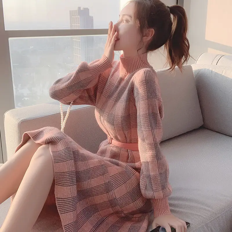 2023 Knitted Ruffled Sweater Dress Long Sleeve - Image 3