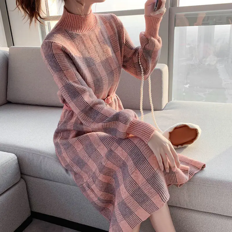 2023 Knitted Ruffled Sweater Dress Long Sleeve - Image 6