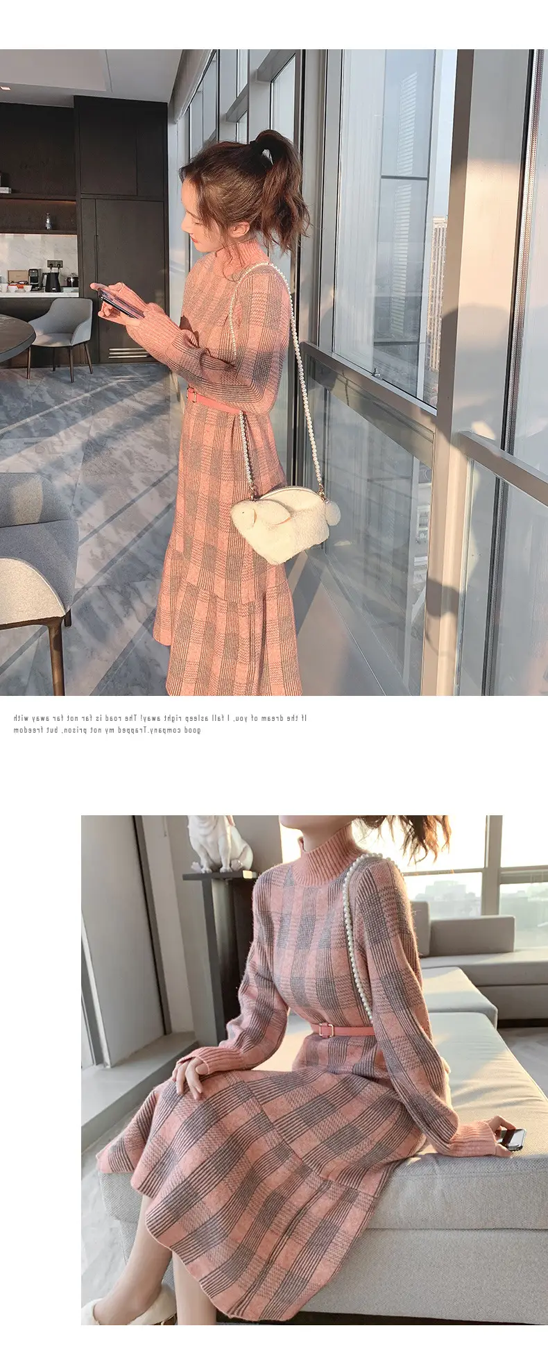 2023 Knitted Ruffled Sweater Dress Long Sleeve — feature 11