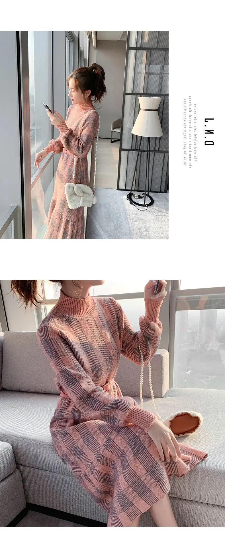 2023 Knitted Ruffled Sweater Dress Long Sleeve — feature 5