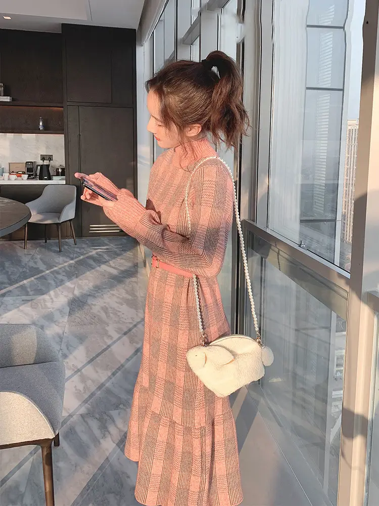 2023 Knitted Ruffled Sweater Dress Long Sleeve — feature 7