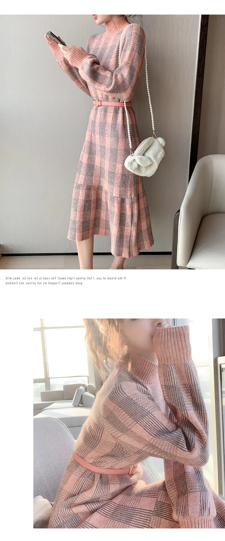 2023 Knitted Ruffled Sweater Dress Long Sleeve — feature 8