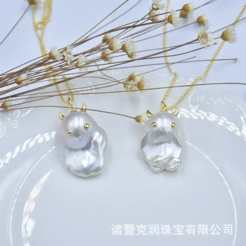 Unisex Pearl Pendant Set 925 Silver Demon Design - Image 2