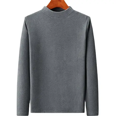 Men's Grey Velvet Half-Turtleneck T-Shirt Winter Warm - Image 9