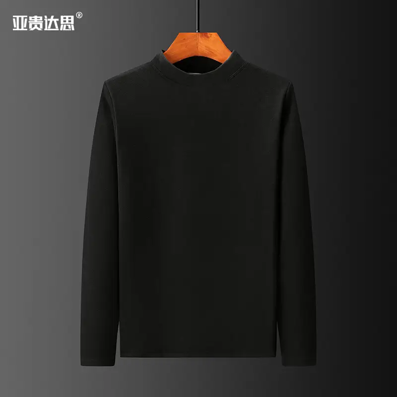Men's Grey Velvet Half-Turtleneck T-Shirt Winter Warm - Image 3