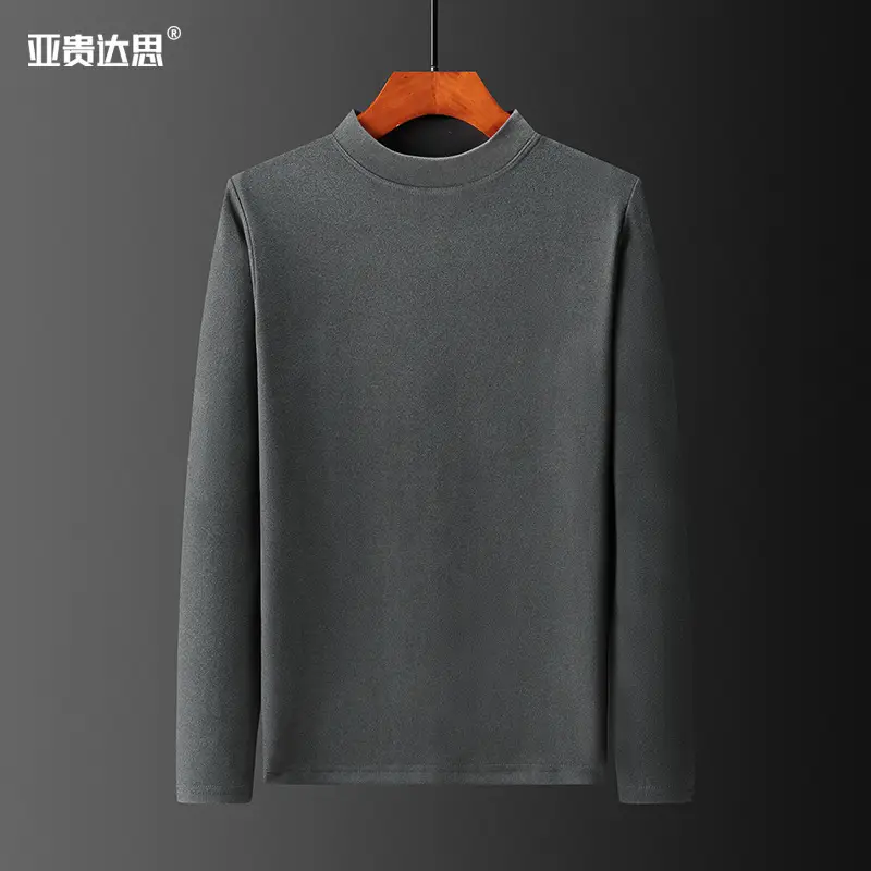 Men's Grey Velvet Half-Turtleneck T-Shirt Winter Warm - Image 4