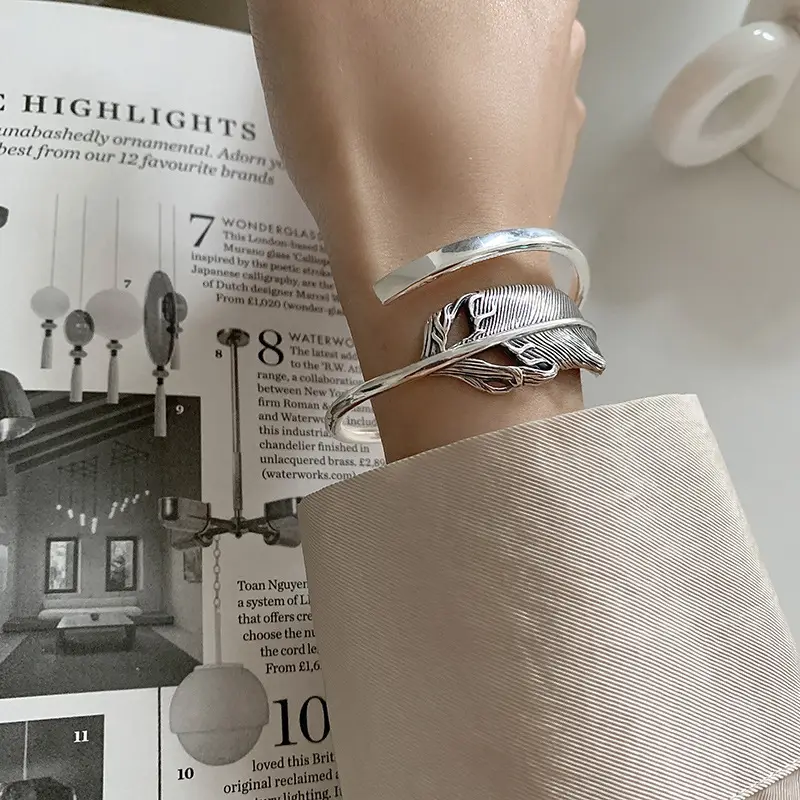 Stereen Silver Feather Bracelet for Women - Image 4