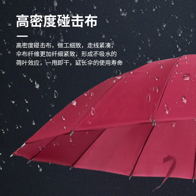 16-Rib Extra Large Black Umbrella with Long Handle - Image 16