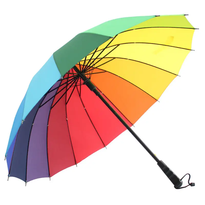 16-Rib Extra Large Black Umbrella with Long Handle - Image 18