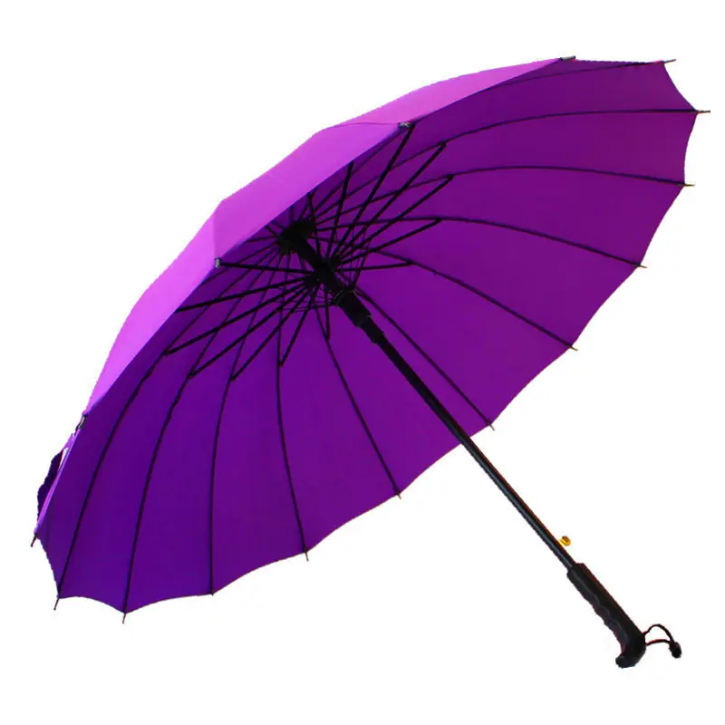 16-Rib Extra Large Black Umbrella with Long Handle - Image 19
