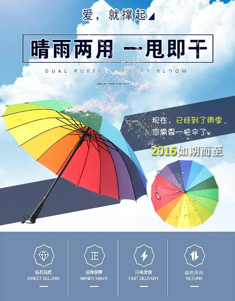 16-Rib Extra Large Black Umbrella with Long Handle — feature 1