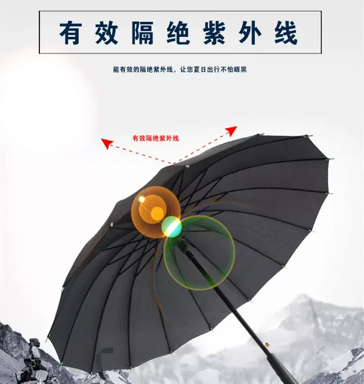 16-Rib Extra Large Black Umbrella with Long Handle — feature 3