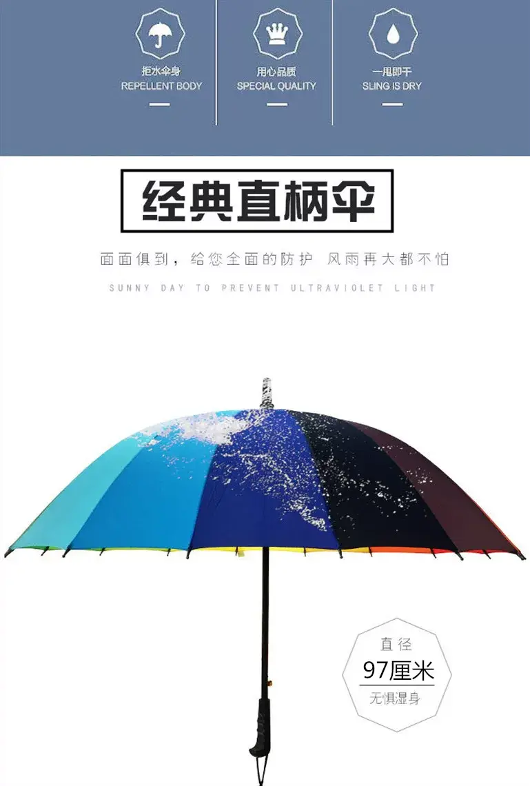16-Rib Extra Large Black Umbrella with Long Handle — feature 4