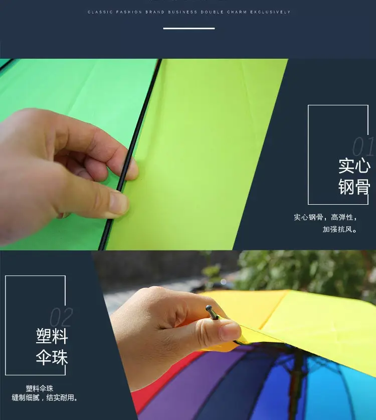 16-Rib Extra Large Black Umbrella with Long Handle — feature 6
